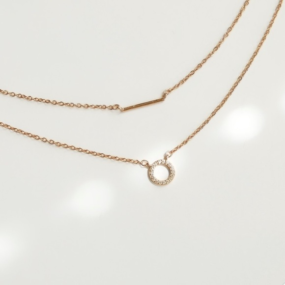 Zirconia Round Bar Dainty Layered Necklace | Rose Gold Plated Sterling Silver - Picture 4 of 4